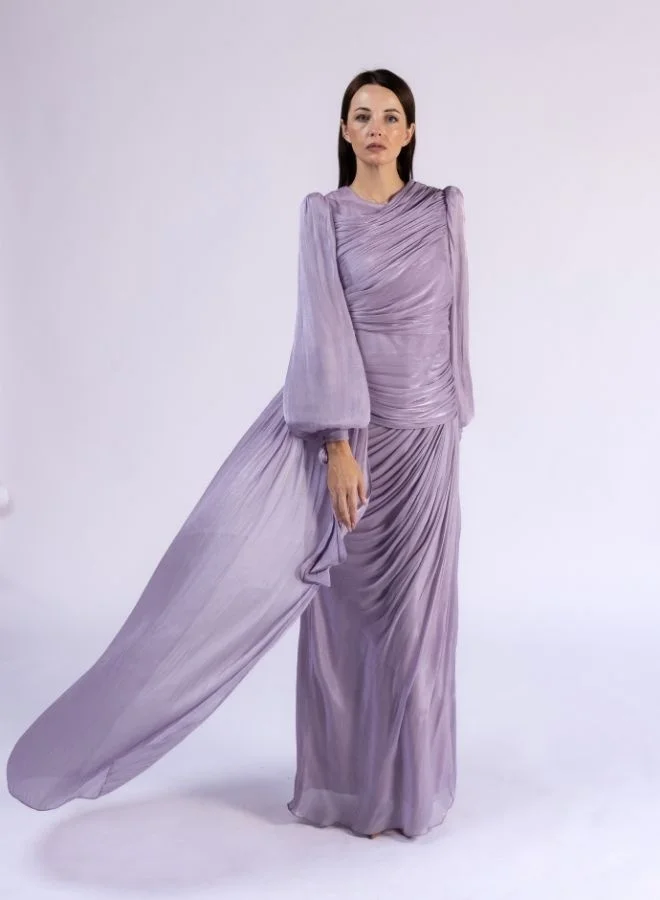 Fashonara Draped Overall Dress with Bowed Sleeves