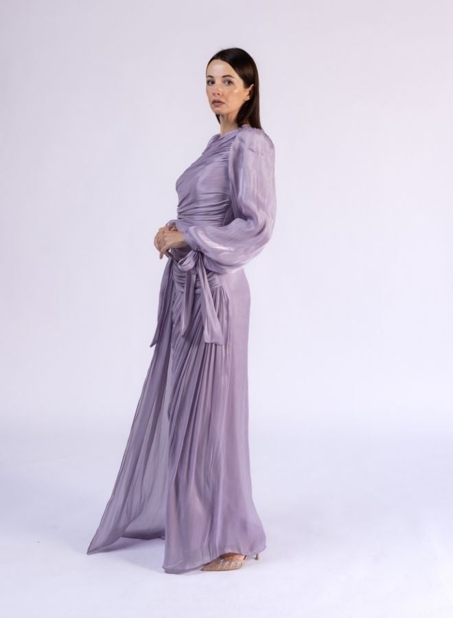 فاشونارا فستان محتشم مطوي بالكامل بأكمام مزينة بعقدة - Image 4