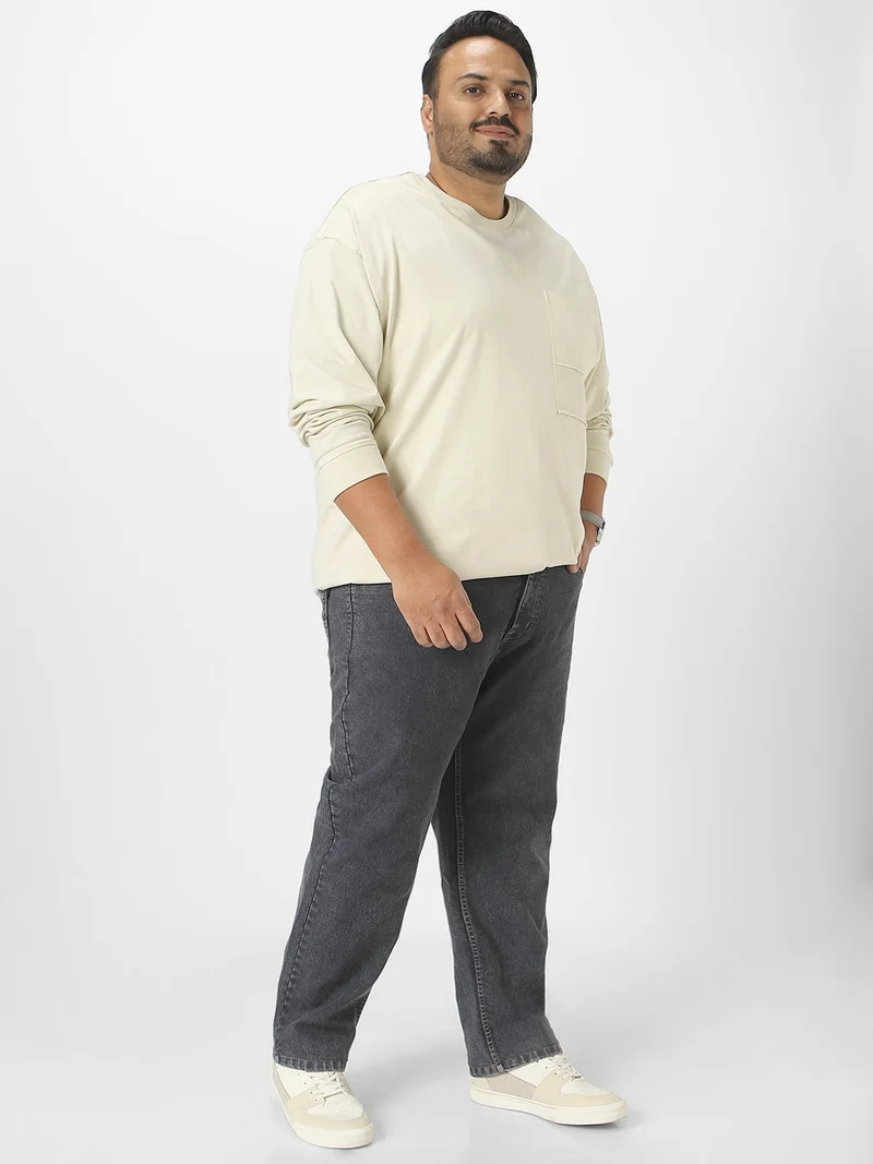 Urbano Fashion  Urbano Plus Men's Dark Grey Regular Fit Washed Jeans Stretchable  | Best Price UAE