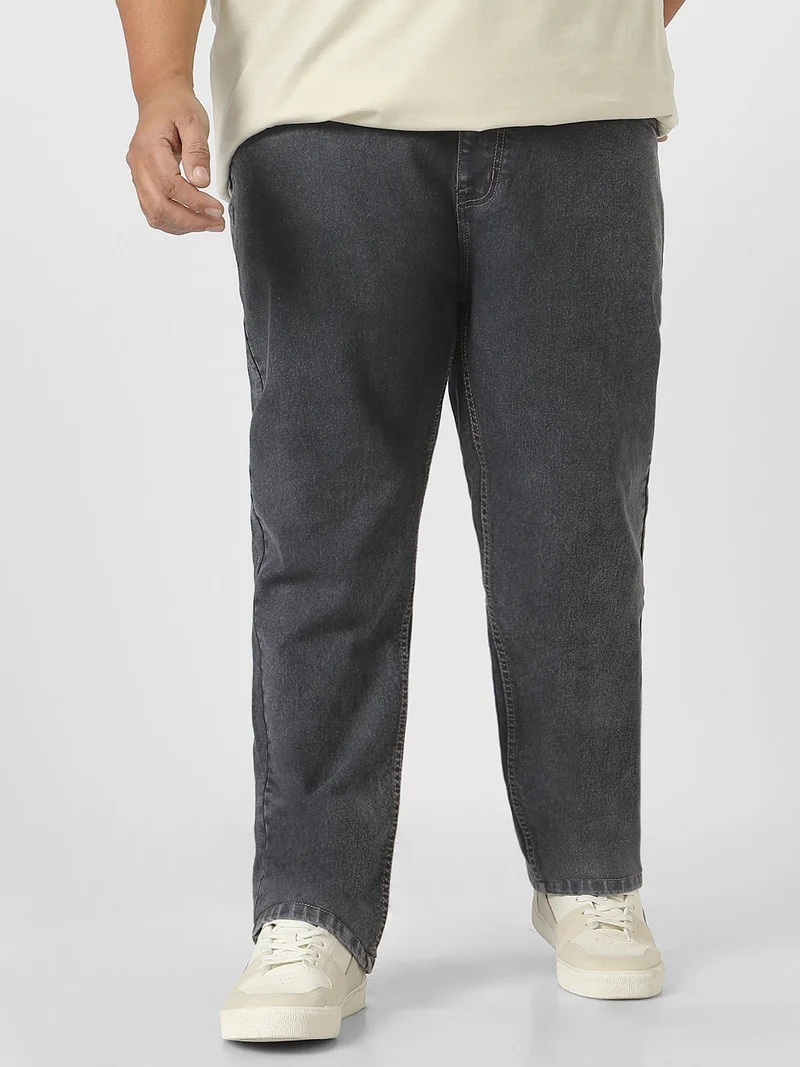Urbano Plus Men's Dark Grey Regular Fit Washed Jeans Stretchable