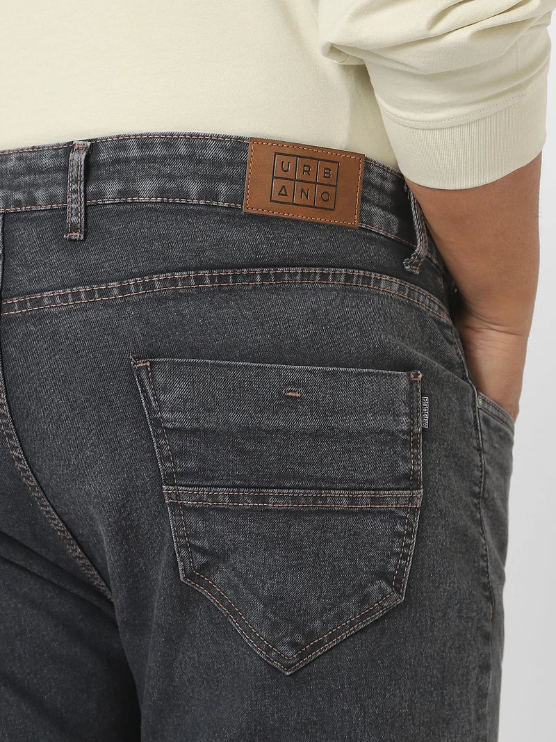 Urbano Fashion  Urbano Plus Men's Dark Grey Regular Fit Washed Jeans Stretchable  | Best Price UAE
