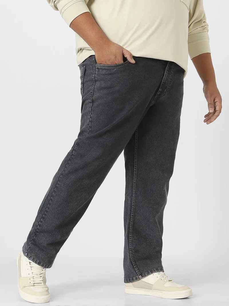 Urbano Fashion  Urbano Plus Men's Dark Grey Regular Fit Washed Jeans Stretchable  | Best Price UAE