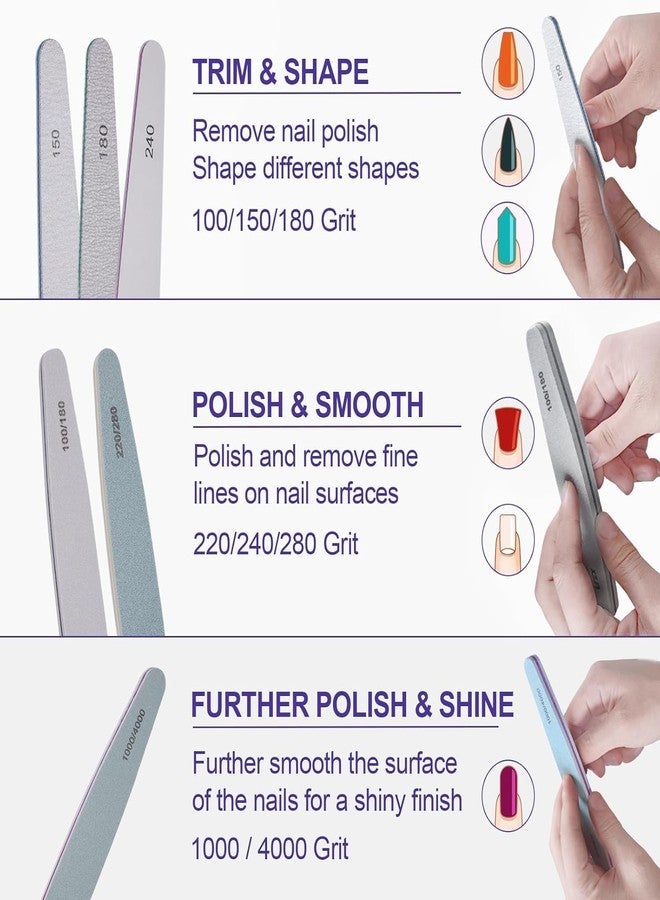 Cartshopper Professional Nail Files and Buffers Set 6 Pack, Premium Emery Boards Nail Buffer Sticks Kit with 150 180 240 100/180 220/280 1000/4000 Grits, Professional Edge Flex Shiner Polishing Block Tools for Acrylic Nails. - Image 3