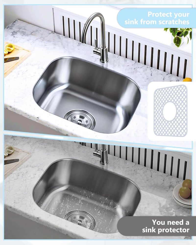 BEHOK Store 2 Pack Silicone Sink Protector for Kitchen Sink, Lozenge Pattern 12 x 11" Sink Grid Mat Silicone Protectors, Center Drain, White - Image 5