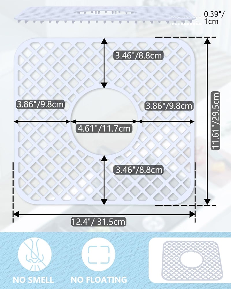 BEHOK Store 2 Pack Silicone Sink Protector for Kitchen Sink, Lozenge Pattern 12 x 11" Sink Grid Mat Silicone Protectors, Center Drain, White - Image 2