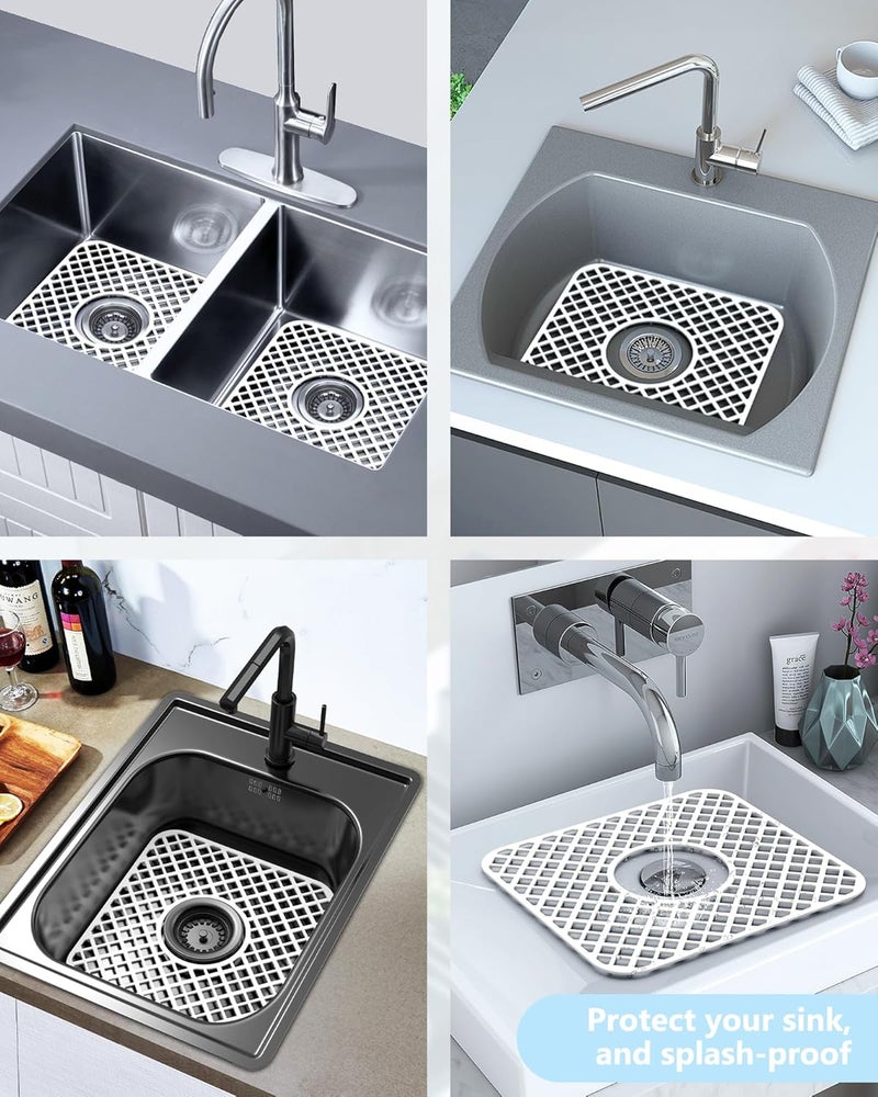 BEHOK Store 2 Pack Silicone Sink Protector for Kitchen Sink, Lozenge Pattern 12 x 11" Sink Grid Mat Silicone Protectors, Center Drain, White - Image 3