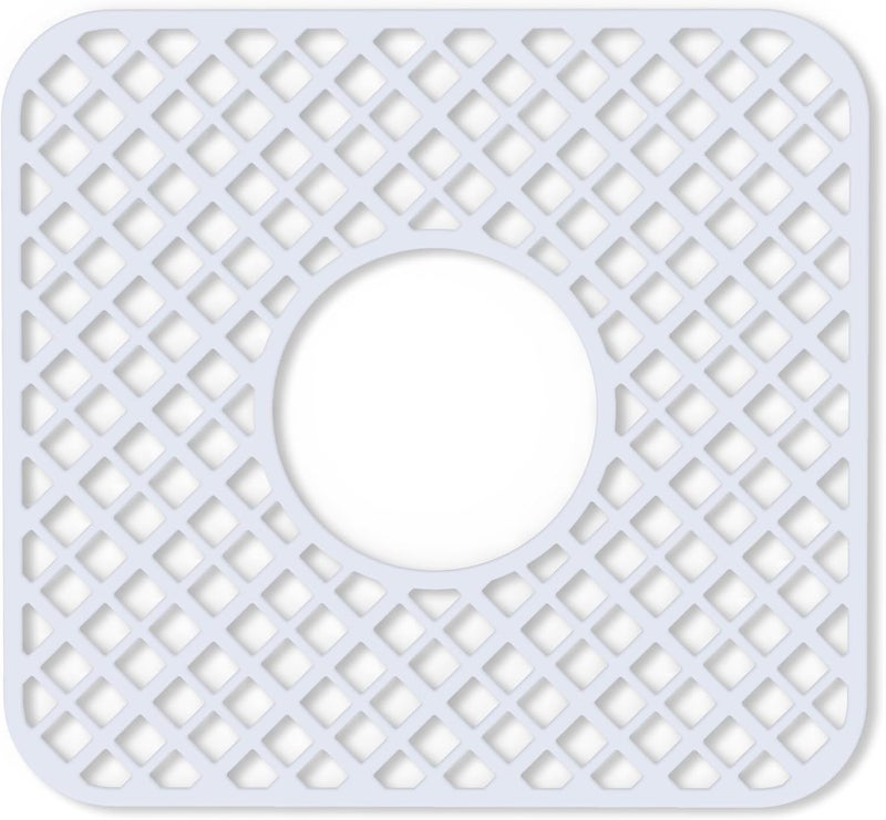 BEHOK Store 2 Pack Silicone Sink Protector for Kitchen Sink, Lozenge Pattern 12 x 11" Sink Grid Mat Silicone Protectors, Center Drain, White - Image 1