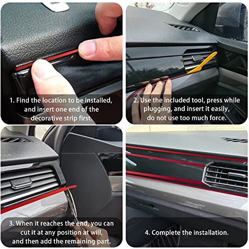 OSIFIT Car Interior Trim Strips,Universal 9.8 ft Car Electroplating Decoration Styling Door Dashboard, Flexible Interior Trim Accessories with Installing Tool(Red) - Image 4