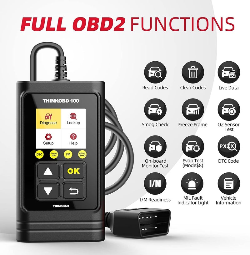 THINKCAR OBD2 Car Scanner, THINKOBD100 Check Engine Fault Code Reader with Full OBD II Functions, O2 Sensor, CAN Diagnostic Scan Tool for All Cars Since 1996 - Image 2
