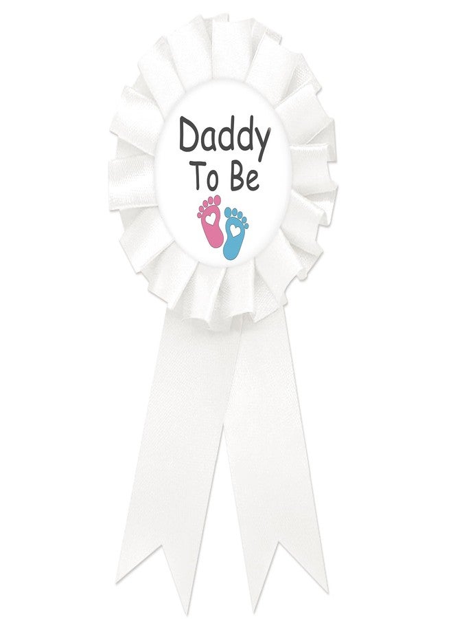 SUPERLUBY Footprint Daddy to Be Tinplate Badge Pin, Dad to Be Pin for Men, Footprint Gender Reveal Brooch Button Pin, White Rosette Daddy to Be Button for Baby Shower/Newborn Baby Party Celebration - Image 1