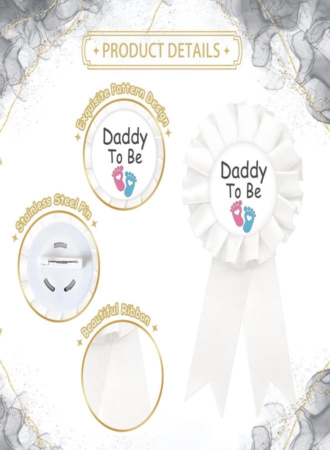 SUPERLUBY Footprint Daddy to Be Tinplate Badge Pin, Dad to Be Pin for Men, Footprint Gender Reveal Brooch Button Pin, White Rosette Daddy to Be Button for Baby Shower/Newborn Baby Party Celebration - Image 2