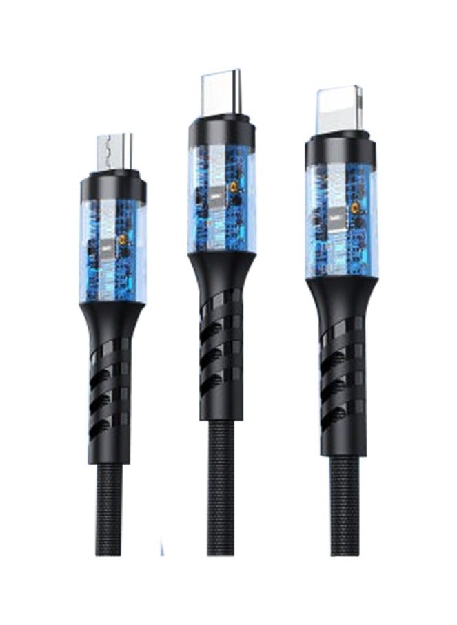 Remax rc-186th 3in1 magnetic fast charging and data transmission lightning, micro and type-c cable with 3.1a output 1200mm set of 2 pieces - black