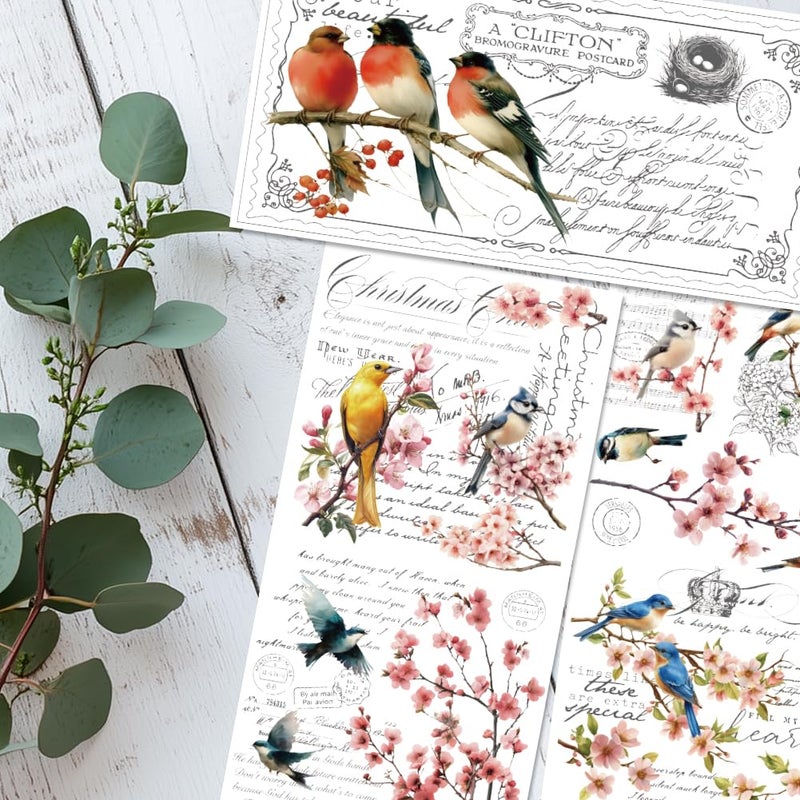 BEUNITONE 3 Sheets Vintage Rub on Transfers for Crafts and Furniture,Floral and Birds,Cold IOD Transfers Sticker,Rub on Transfer Furniture Decals Sticker for Wood,Glass,Desk,DIY Home Decor 11.8x5.9'' - Image 5