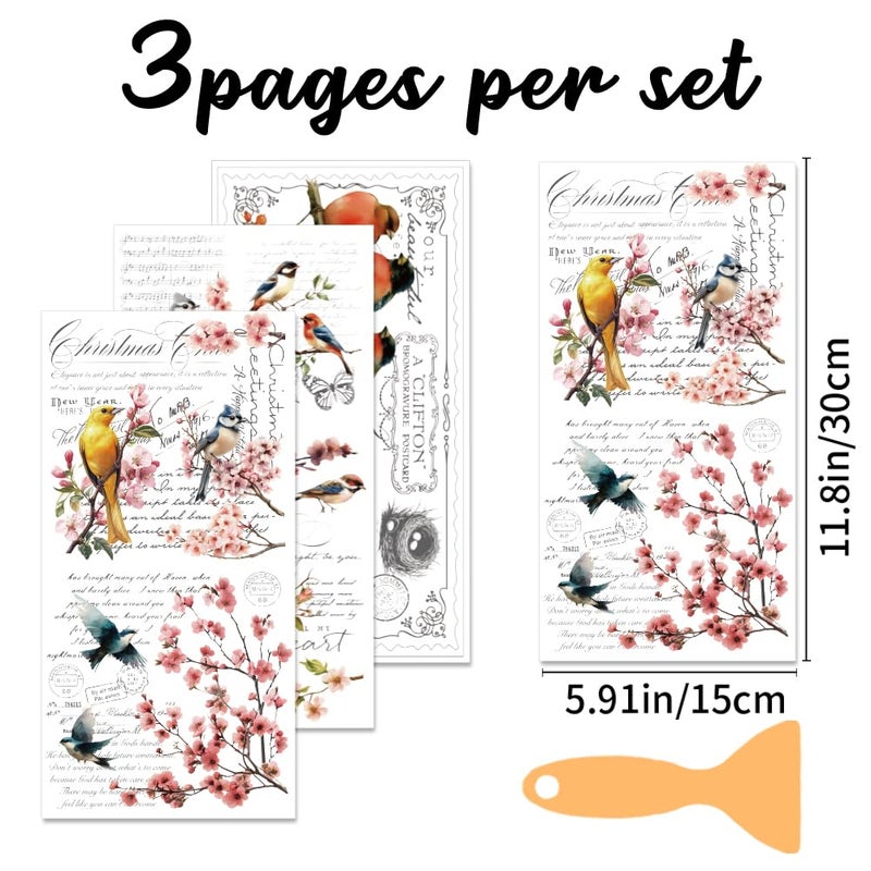 BEUNITONE 3 Sheets Vintage Rub on Transfers for Crafts and Furniture,Floral and Birds,Cold IOD Transfers Sticker,Rub on Transfer Furniture Decals Sticker for Wood,Glass,Desk,DIY Home Decor 11.8x5.9'' - Image 2
