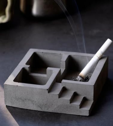 Greyt Plinth Dark Concrete Finish Ashtray- Square Architectural Concrete Desk Accessory Paper Weight for Home |Office |Car |Concrete Material |Modern Home Decor Tabletop Ashtray for Smokers 4 * 11cm - Image 1