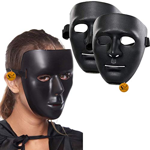 Sage Square Stoneman Vendetta Comic FACE MASK Fawkes Mask Anonymous VIP Edition Face-Mask Perfect Fit Cosplay V for Vendetta (Black) (Pack of 2) - Image 1