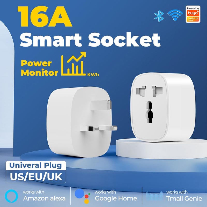 Khazna Universal Smart Plug, 16A Smart Socket Wi-Fi Plug Works with Amazon Alexa, Google Home, Remote Control & Voice Control with Electricity Statistics Timer Function, Wireless Socket for Smart Home - Image 2