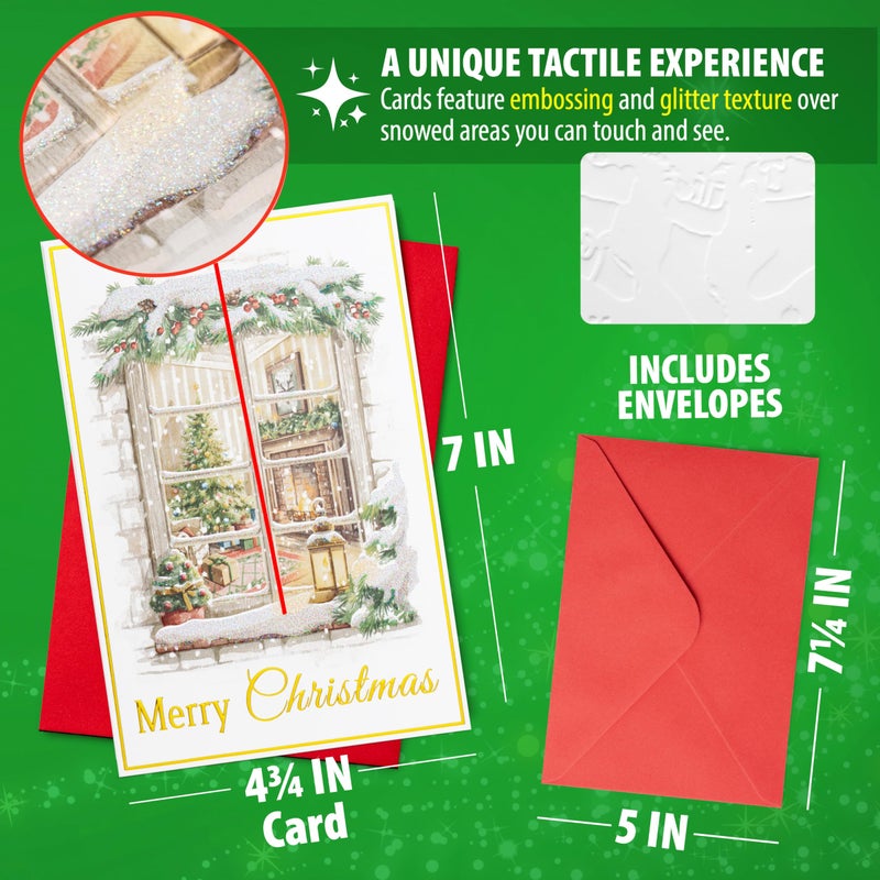 Solpla 24 Christmas Cards Assortment, Festive Gold Foil Glitter Watercolor Bulk Xmas Cards with Envelopes & Messages - 6 Patterns, 4 3/4" x 7" for Friends, Family, Kids, Boys & Girls - Image 2