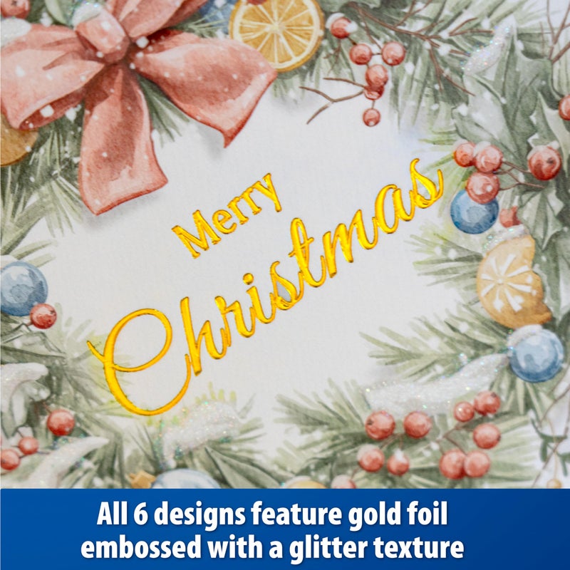Solpla 24 Christmas Cards Assortment, Festive Gold Foil Glitter Watercolor Bulk Xmas Cards with Envelopes & Messages - 6 Patterns, 4 3/4" x 7" for Friends, Family, Kids, Boys & Girls - Image 3