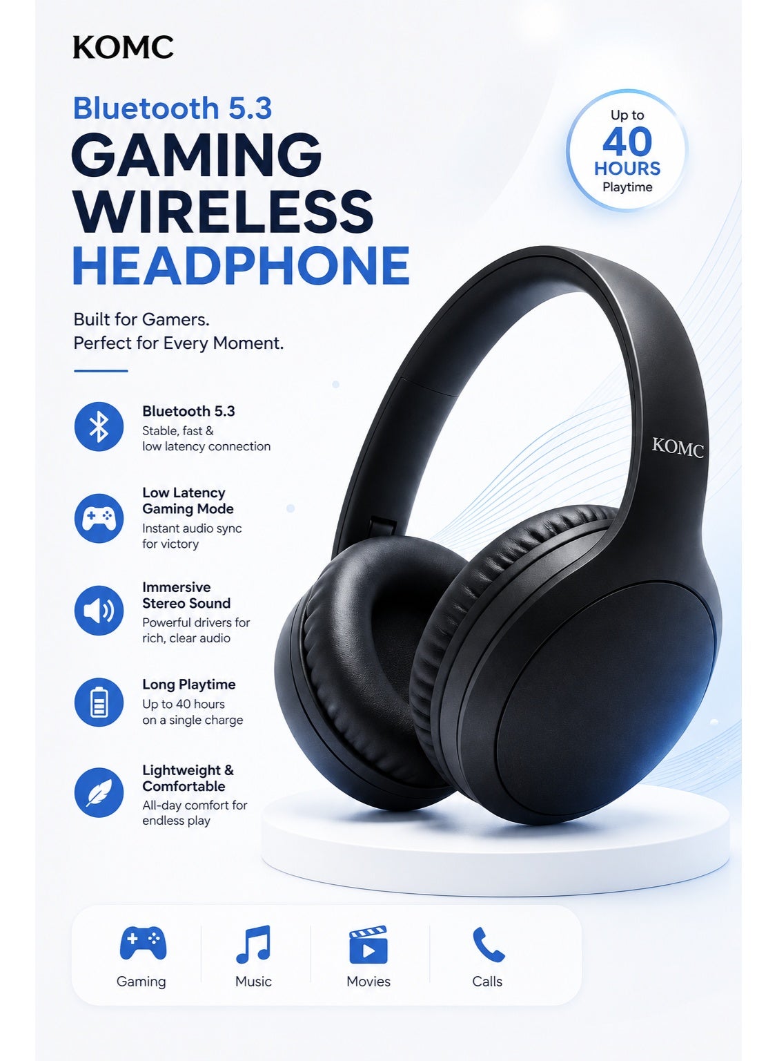 komc Komc Bluetooth 5 3 Gaming Wireless Headphones Z34171AFA6E9B59CB7D6AZ