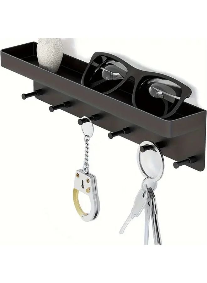 White Wall Mounted Keychain Holder with Mail Storage Tray and 6 Hooks - Image 3