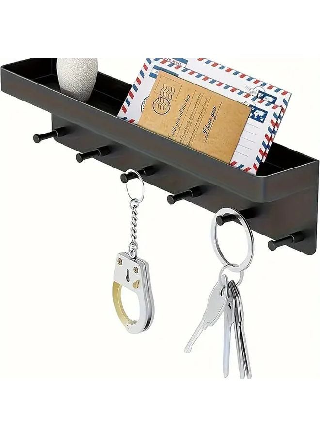 White Wall Mounted Keychain Holder with Mail Storage Tray and 6 Hooks - Image 5
