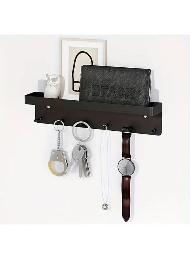White Wall Mounted Keychain Holder with Mail Storage Tray and 6 Hooks - Image 2