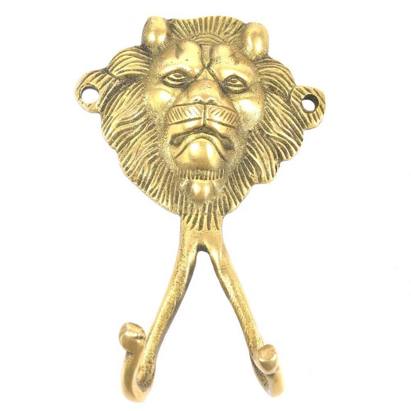 Indian-Shelf IndianShelf 2 Piece Brass Kids Lion Head Wall Hooks Animals Vintage Coat Hooks Gold Decorative Hooks Purse Hanger Key Holder Kids Coat Rack Wall Mount Bag Backpack Hooks Boys Girls Room Dcors  - Image 1