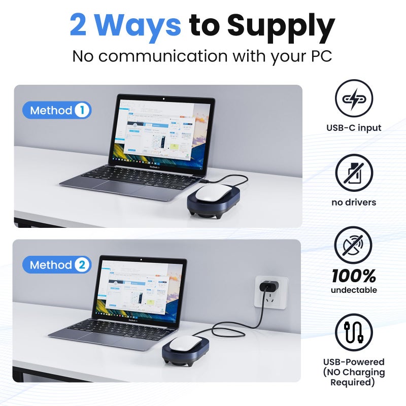 HONKID هونكيد جهاز تحريك الفأرة غير القابل للاكتشاف - محرك تلقائي مع مفتاح تشغيل/إيقاف ومنفذ USB، لا حاجة لبرامج، يمنع النوم/القفل لمكتب المنزل وPC/Mac/سطح المكتب (أزرق وأسود)، مثالي للهدايا/العمل عن بُعد - Image 4