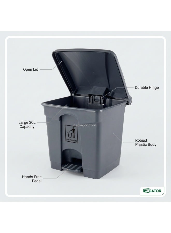 Gator Step Trash Bin | Plastic Matte Finish | Suitable For Bathrooms, Kitchens & Communal Spaces | Grey | 30 Liters - Image 2