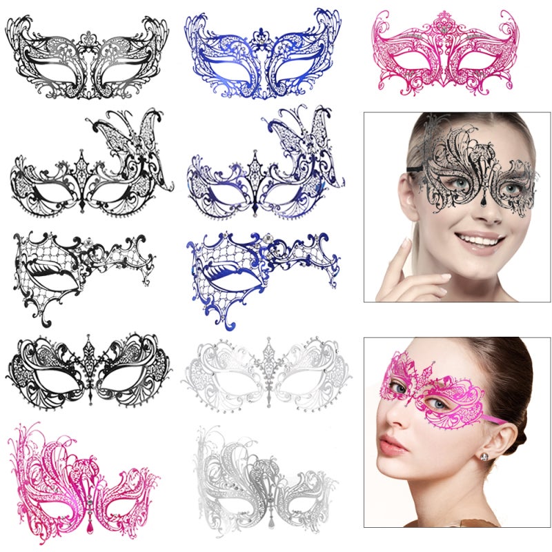 Luxury Butterfly Design Blue Cut Metal Half Mask with Rhinestones Masquerade Ball Halloween Mask - Image 5