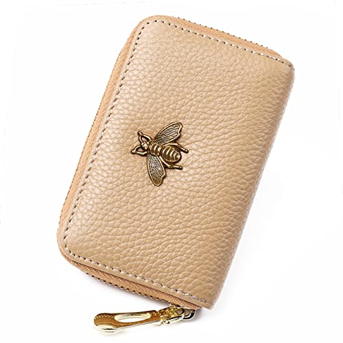 imeetu RFID Credit Card Holder, Small Leather Zipper Card Case Wallet for Women (Lite,Khaki) - Image 1