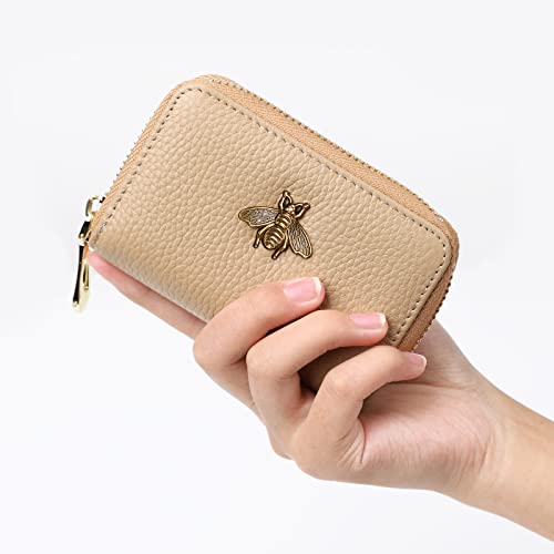 imeetu RFID Credit Card Holder, Small Leather Zipper Card Case Wallet for Women (Lite,Khaki) - Image 2