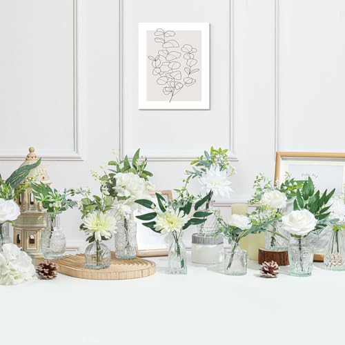 FoldTier 108 Pcs Artificial Flowers in Vase 96 Pcs Faux Greenery Stem Table Centerpiece Fake Plants Silk Roses Arrangement 12 Pcs Glass Vase Sets for Wedding Bathroom Home Dining DecorClear - Image 1
