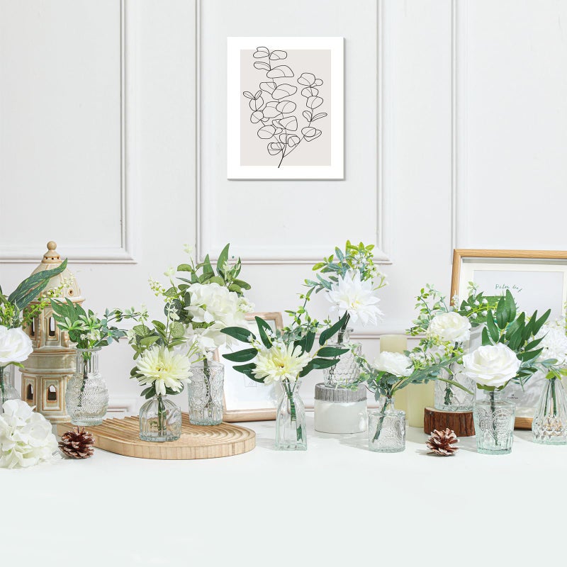 FoldTier 108 Pcs Artificial Flowers in Vase 96 Pcs Faux Greenery Stem Table Centerpiece Fake Plants Silk Roses Arrangement 12 Pcs Glass Vase Sets for Wedding Bathroom Home Dining DecorClear - Image 2
