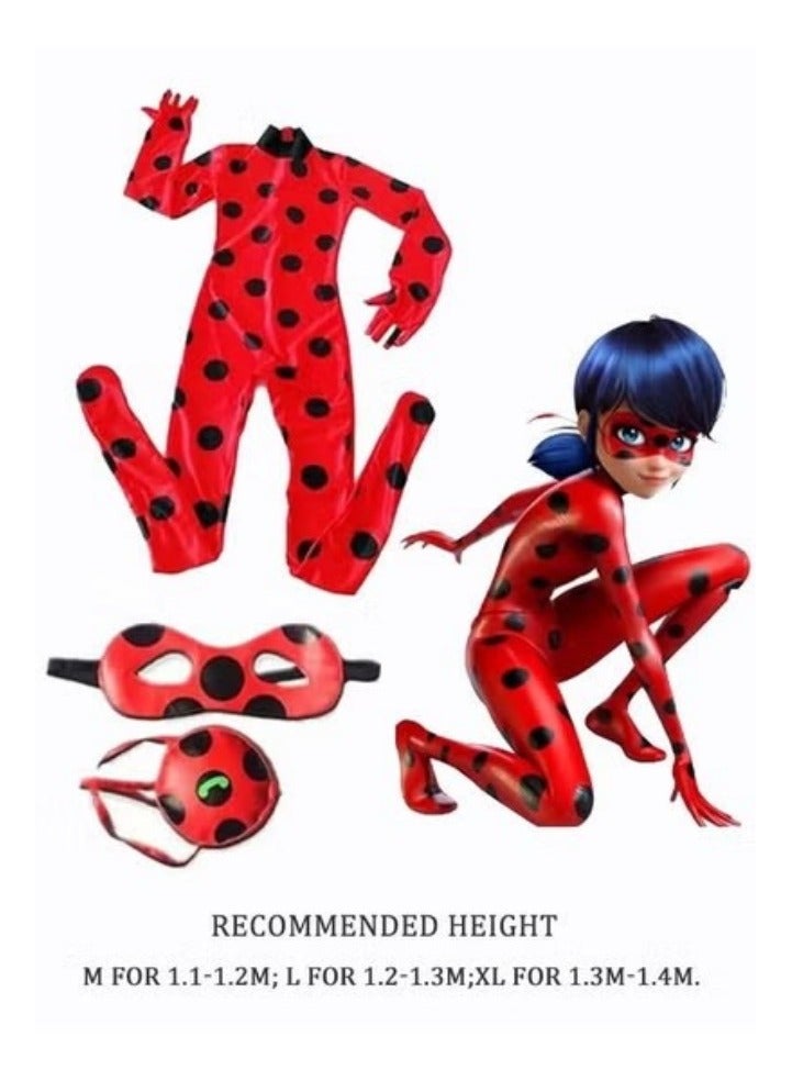 3PCS Miraculous Costume Ladybug Cosplay Costume Kids Costume with Eye Mask ,Bag (Size M) - Image 1