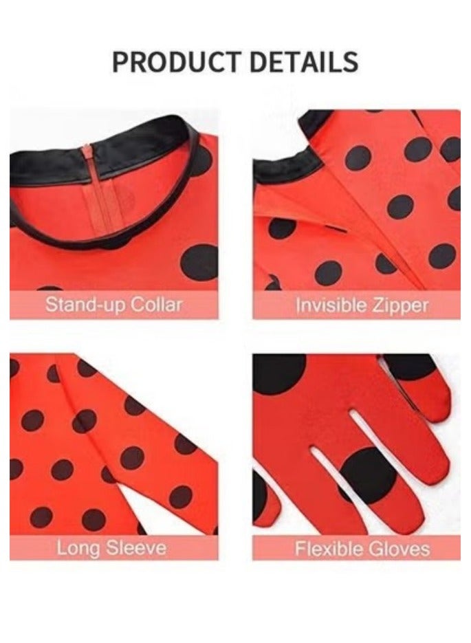 3PCS Miraculous Costume Ladybug Cosplay Costume Kids Costume with Eye Mask ,Bag (Size M) - Image 2
