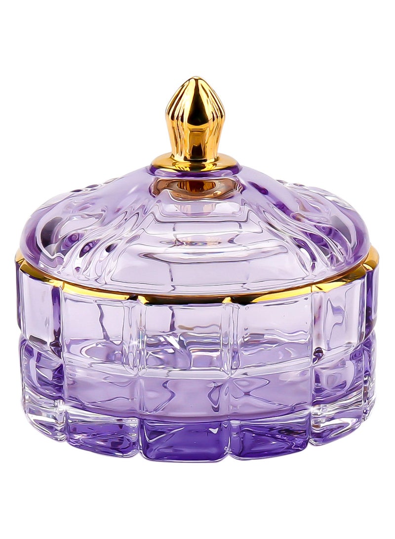 KASTWAVE Jewelry Glass Box for Women Purple Trinket Organizer Glass Box Cute Makeup Organizer Gift Box for Earrings,Rings,Bracelet Organizer Home Decor (Diameter: 8.6CM)  - Image 1