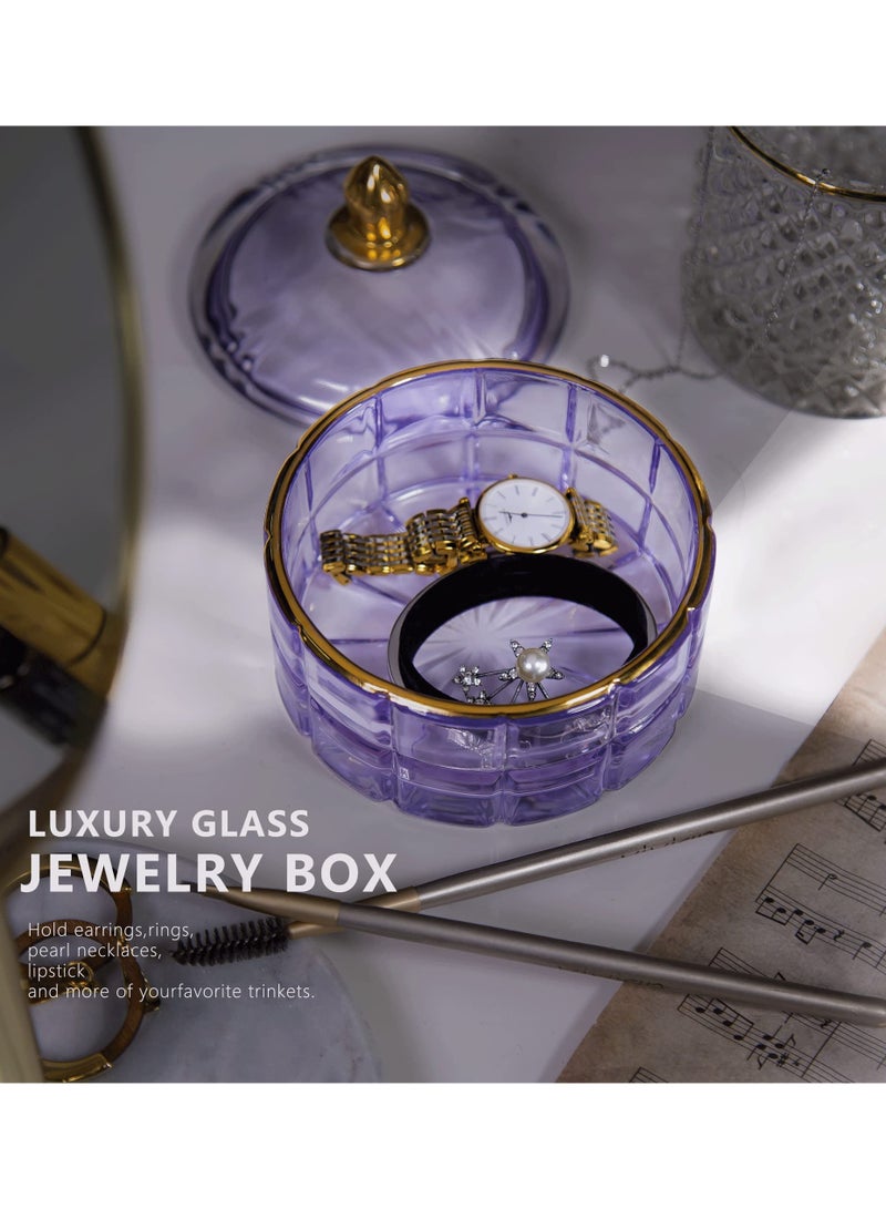 KASTWAVE Jewelry Glass Box for Women Purple Trinket Organizer Glass Box Cute Makeup Organizer Gift Box for Earrings,Rings,Bracelet Organizer Home Decor (Diameter: 8.6CM)  - Image 5