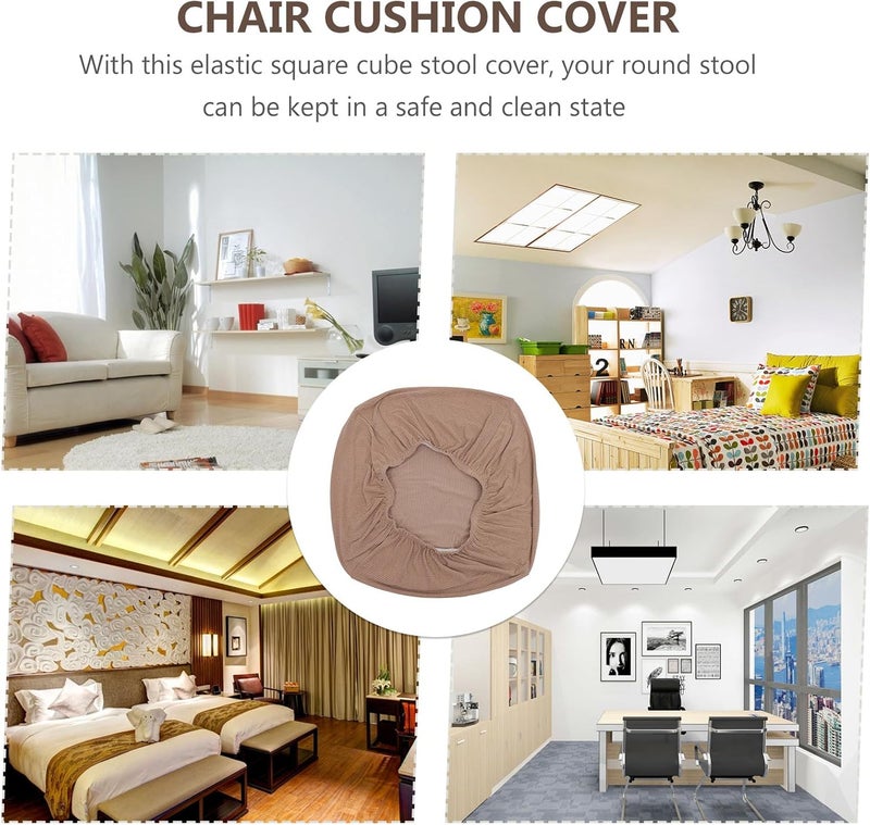 Garneck Square Footrest Stool Cover Stretchable Chair Cushion Protector Elastic Low Stool Slipcover for Dining Room, Khaki - Image 3