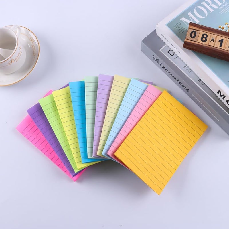 Elvyagod Lined Sticky Notes 4 x 6 Inch - 10 Pack, Large Colored Self-Stick Notes with Lines - Bright Ruled Post Stickies for Office, Home, School, Meeting - 50 Sheets per Pad - Image 1