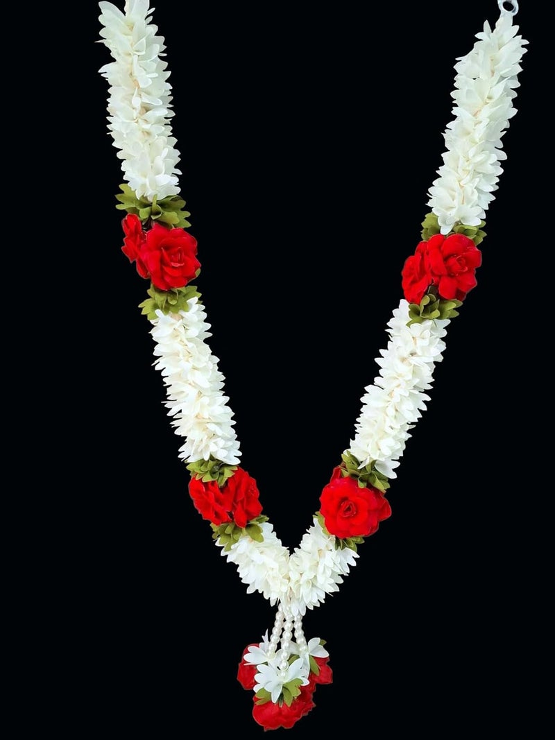 Tia Crafts تيا كرافتس كلوز هاندميد غارلاند فلور مالا، مالا زهور الورد لبوجا وإطار الصور (ورود حمراء) - Image 5