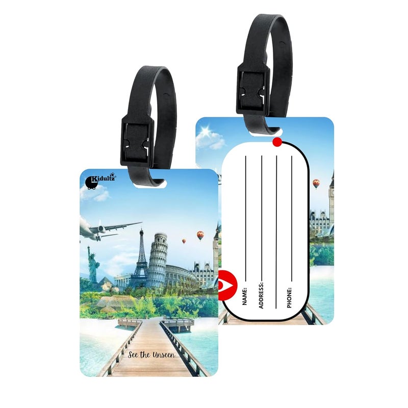 (Set of 10) Synthetic Luggage Tags with Black Strap Loop | Durable, Waterproof, Anti-Break Travel ID Tags for Suitcases, Backpacks, School & Office Bags (Model No.17)