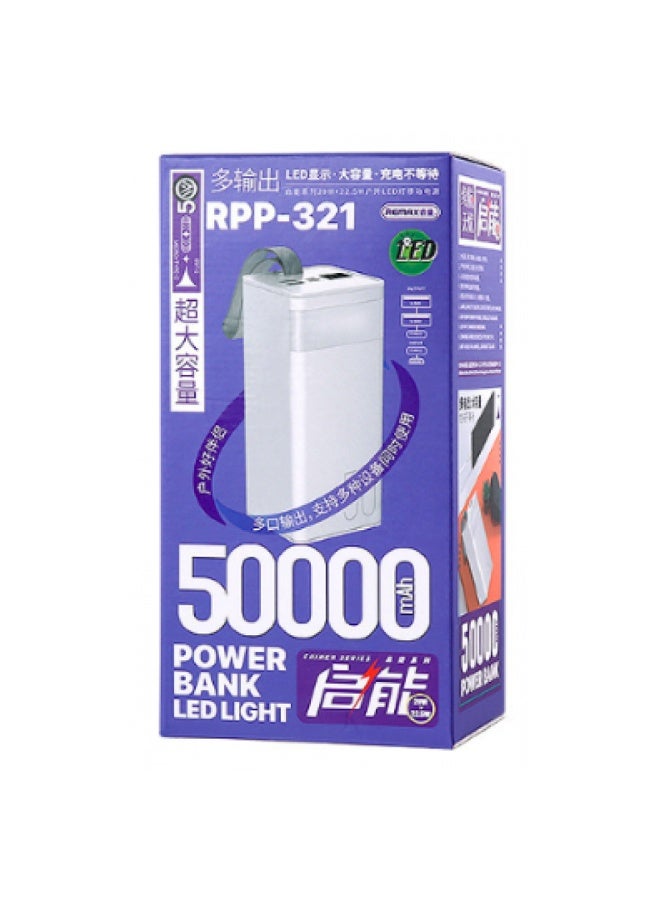 REMAX RPP-321 Power Bank 50000mAh, Practical and Durable Design for Travel and Hiking, Equipped with Powerful LED Light, Supports Fast Charging via Dual USB and Type-C up to 22.5W, High-Efficiency Polymer Battery, LED Digital Display to Show Battery Status, Multiple Input Ports (Micro + Type-C) and Output to Charge 3 Devices Simultaneously - Ideal for Adventurers, Backpackers, and Emergency  - Image 3