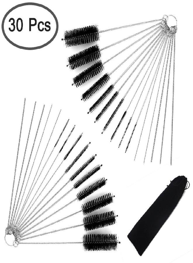 DanziX DanziX Nylon Tube Brush Cleaner, 2 Sets of Pipe Cleaning Brush Kit Total 30 PCS with Free Pouch for Drinking Straws Glasses Keyboards Jewelry - 20 Brushes+10 Needles  - Image 1