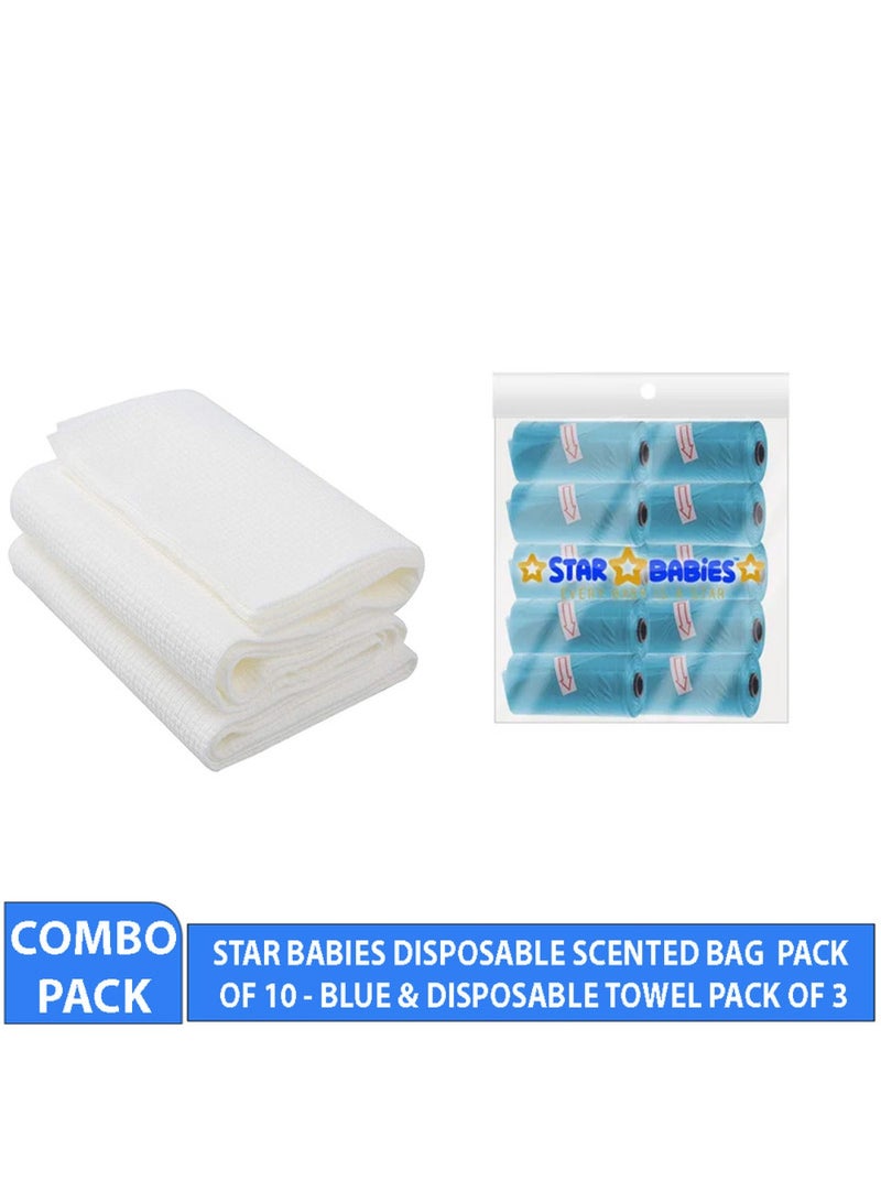 STAR BABiES Combo Pack Scented Bag Pack Of 10 With Dispsoable Towel Pack Of 3   Blue  - Image 2