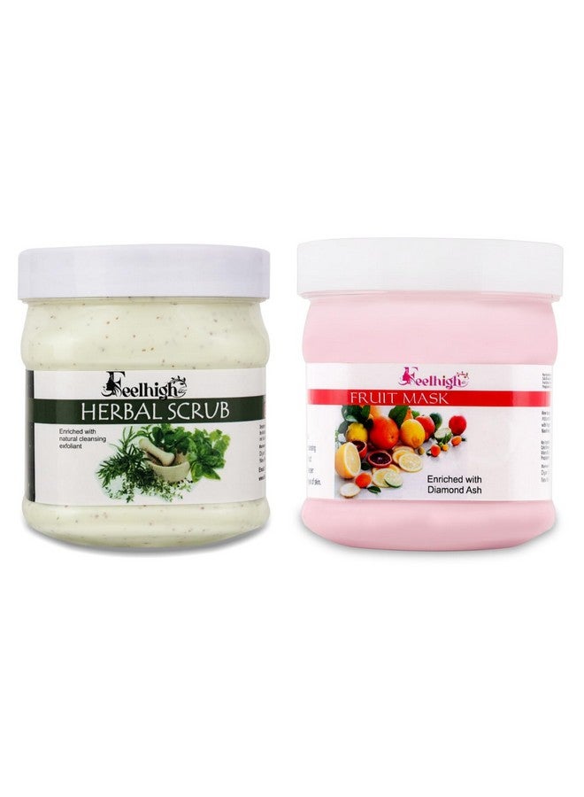Feelhigh Body Polishing Kit for Exfoliation, Tan Removal & Intense Moisturization | Herbal Face Body Scrub 500ml & Fruit Face Mask 500ml Combo for Soft & Smooth Skin | For Men & Women | All Skin Types - Image 1