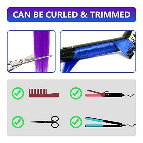LADYAMZ Colored Purple Hair Extensions 10 PCS, Rainbow Party Highlights Clip in Synthetic Hair Extension, Colorful Hairpiece for Girl Women Kids Gift Blue Hair Piece(Purple+Blue, 22 In) - Image 3