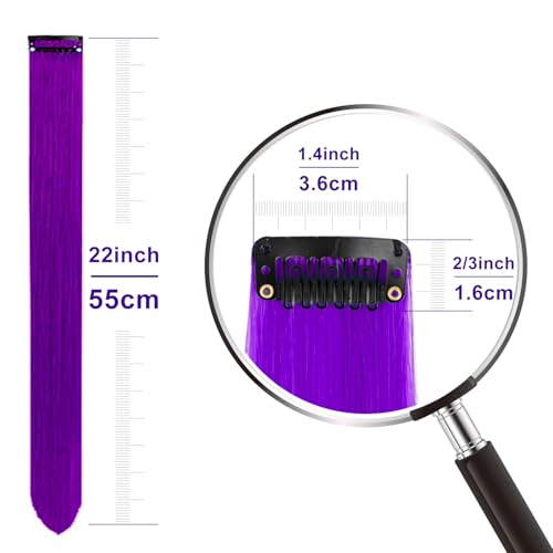 LADYAMZ Colored Purple Hair Extensions 10 PCS, Rainbow Party Highlights Clip in Synthetic Hair Extension, Colorful Hairpiece for Girl Women Kids Gift Blue Hair Piece(Purple+Blue, 22 In) - Image 4