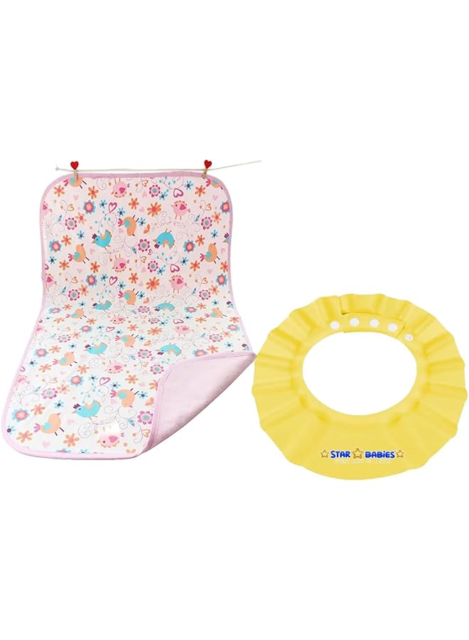 STAR BABiES Combo Pack Of 2 Adjustable Shower Cap With Reusable Changing Mats Pink - Image 1